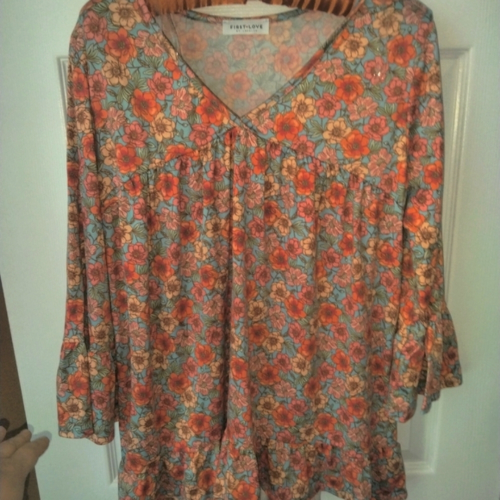 Floral Ruffled Long Sleeve Top By First Love Lovelyn New Condition Nwot